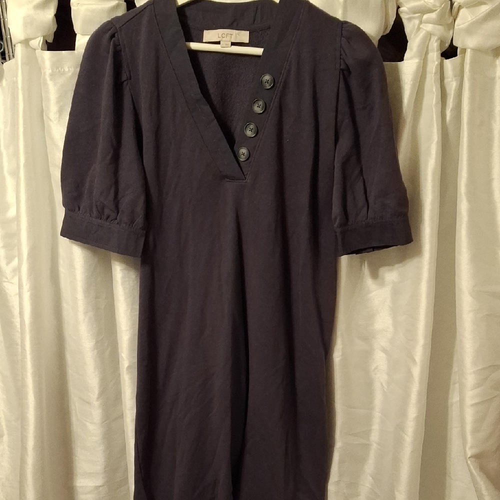 LOFT Dark Gray Dress with Button Accents Med